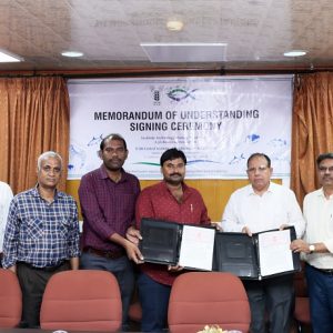ICAR-CIBA signed Memorandum of Understanding (MoU) with M/s. V. K. Aqua Feeds, Andhra Pradesh, for the technology transfer of ‘CIBA EHP Cura gro plus’.