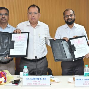 The Coastal Aquaculture Authority, Ministry of Fisheries, Animal Husbandry and Dairying, Govt. of India signed Memorandum of Understanding with ICAR-CIBA for Knowledge Partnership and Technical Collaboration